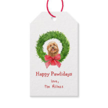 Schattige Golden doodle en Kerstkrans Cadeautags