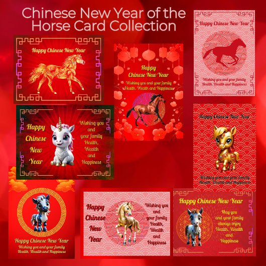 Schattige Golden Horse Chinees Nieuwjaar Briefkaar Feestdagenkaart