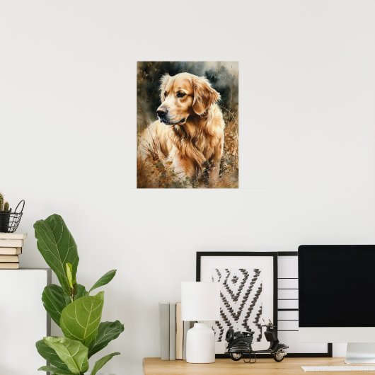 Schattige Golden Retriever Dog Art Print Poster (Thuiskantoor)