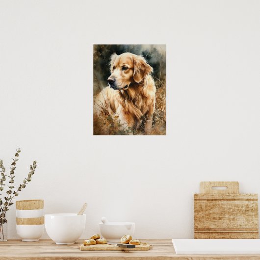 Schattige Golden Retriever Dog Art Print Poster (Keuken)