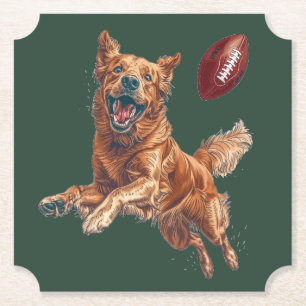 Schattige Golden Retriever Dog Spelen Football Kartonnen Onderzetters