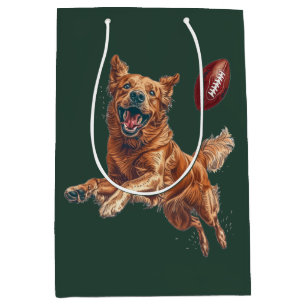 Schattige Golden Retriever Dog Spelen Football Medium Cadeauzakje
