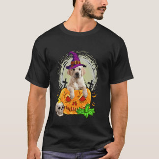 Schattige Golden Retriever Heks Pompoen Halloween  T-shirt