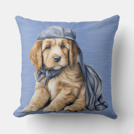 SCHATTIGE GOLDEN RETRIEVER PUPPY MET BLAUW PET KUSSEN