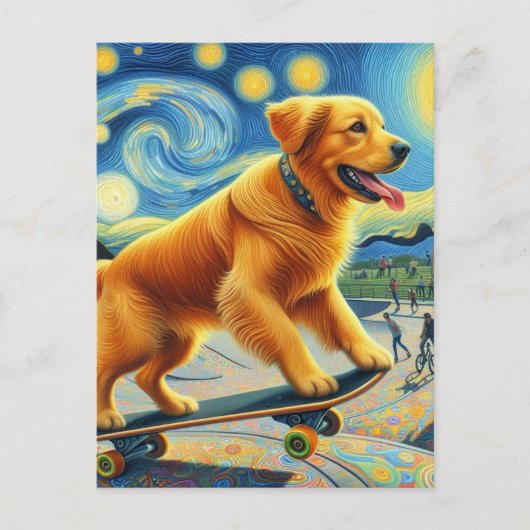 Schattige Golden Retriever Skateboarden Briefkaart (Voorkant)
