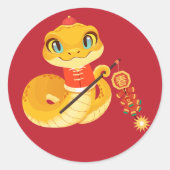 Schattige Golden Snake met Spring Firecracker Ronde Sticker (Voorkant)