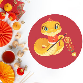 Schattige Golden Snake met Spring Firecracker Ronde Sticker
