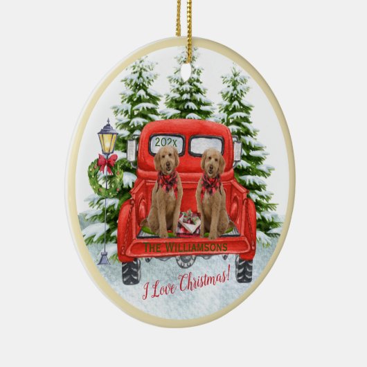 Schattige Goldendoles  Red Truck Ornament (Rechts)