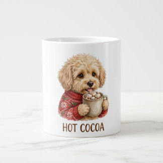 Schattige Goldendoodle Drinkt Heet Cacao Kerst Tru Grote Koffiekop