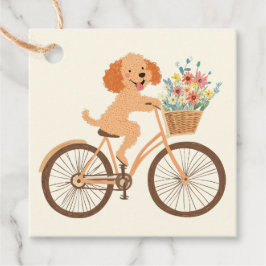 Schattige Goldendoodle-hond fietst tussen lente bl Bedankjes Labels
