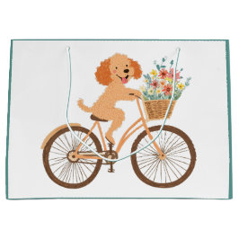 Schattige Goldendoodle-hond fietst tussen lente bl Groot Cadeauzakje