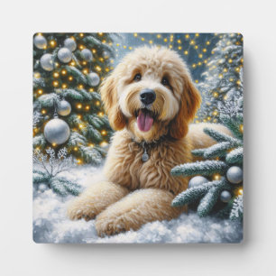 Schattige Goldendoodle-hond Winter Wonderland Fotoplaat