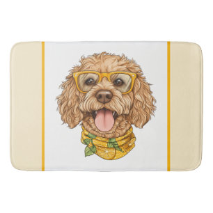 Schattige Goldendoodle Hond Zonnebril Sinaasappels Badmat