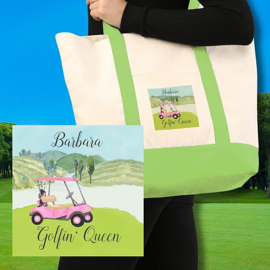 Schattige Golfscène Roze Winkelwagen Naam Golfin'  Tote Bag