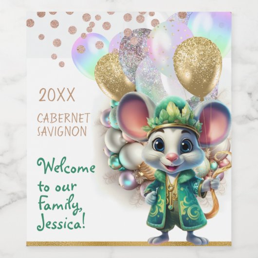 Schattige Goochelaar Mouse Mardi Gras stijl op maa Wijn Etiket (Enkel label)