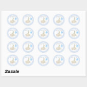 Schattige Goose Boy Baby shower Blue Gingham Ronde Sticker (Vel)