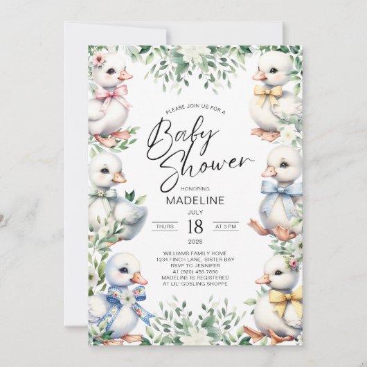 Schattige Goose Greenery Baby shower Uitnodiging (Voorkant)
