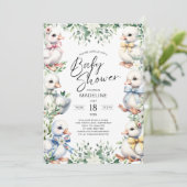 Schattige Goose Greenery Baby shower Uitnodiging (Staand voorkant)