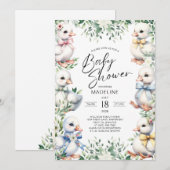 Schattige Goose Greenery Baby shower Uitnodiging (Voorkant / Achterkant)
