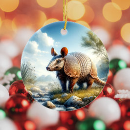 Schattige gordeldier aandenken keramisch ornament