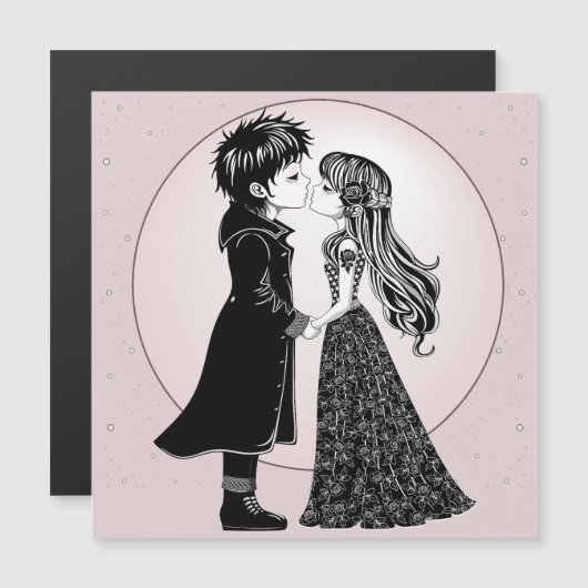 Schattige goth emo-kinderen zoenen op Valentijnsda (Voorkant / Achterkant)