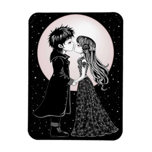 Schattige goth emo-kinderen zoenen op Valentijnsda Magneet
