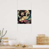 Schattige Gothic Meisje Poster (Keuken)
