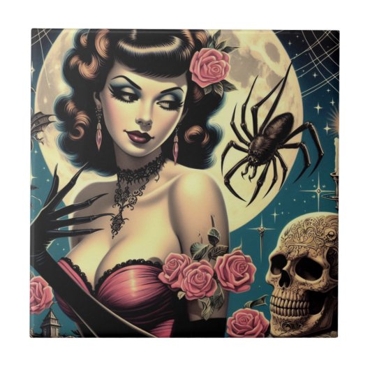 Schattige  Gothic Meisje Tegeltje (Voorkant)