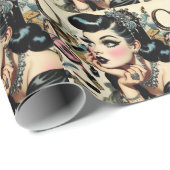 Schattige Gothic Pin Up Cadeaupapier (Rol Hoek)