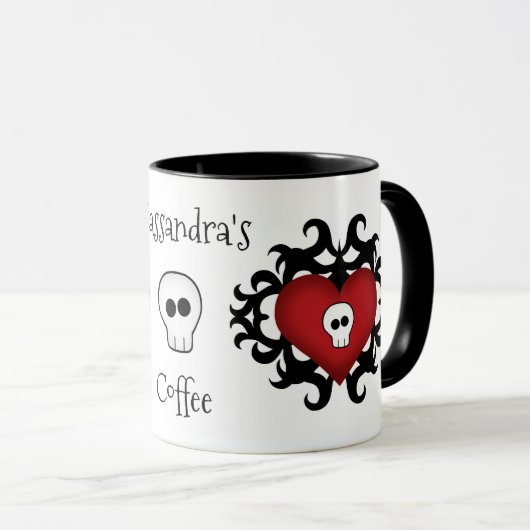 Schattige Gothic schedel hart Mok (Voorkant rechts)