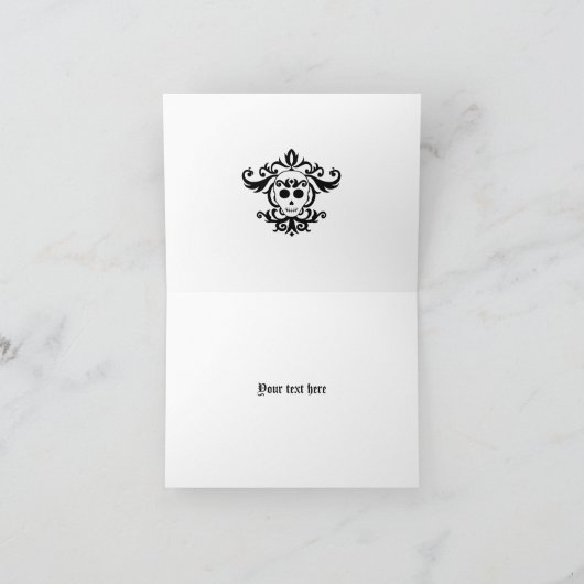 Schattige gotisch glam girly schedel damast zwart  bedankkaart (Binnen)