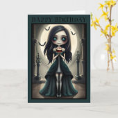 Schattige gotisch, gothic meisje Halloween verjaar Kaart (Gele Bloem)