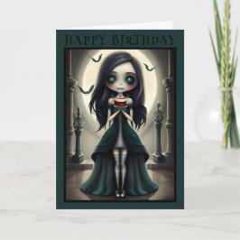 Schattige gotisch, gothic meisje Halloween verjaar Kaart