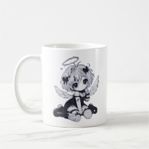 Schattige Gotische Engel Fee Chibi Zwart & Wit Ani Koffiemok