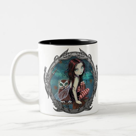 Schattige gotische fee en uil fantasy kunst mok (Links)