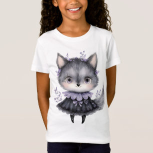 Schattige gotische grijze vos paarse bloemen kids t-shirt