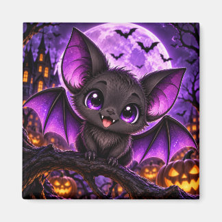 Schattige Gotische Paarse Vleermuis Halloween Maan Magneet