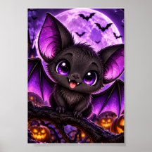 Schattige Gotische Paarse Vleermuis Halloween Maan