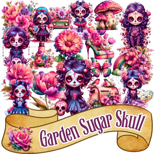 Schattige Gotische Tuin Suiker Schedel 2 Sticker