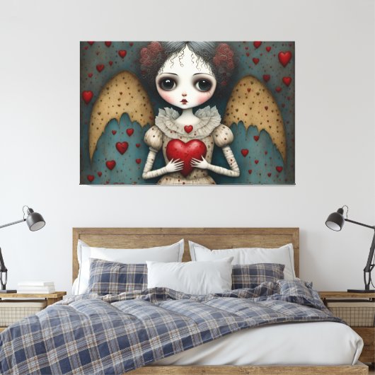 Schattige Gotische Valentijn Doll Canvas Afdruk (Insitu (Slaapkamer))