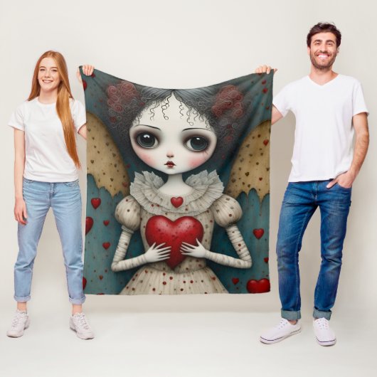 Schattige Gotische Valentijn Doll Fleece Deken (In situ)