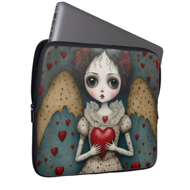 Schattige Gotische Valentijn Doll Laptop Sleeve (Voorkant Rechts)