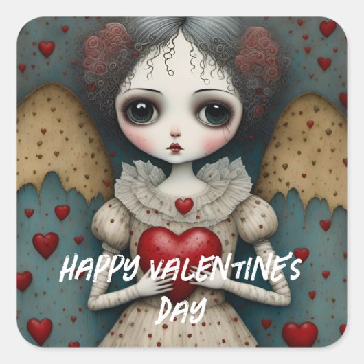 Schattige Gotische Valentijn Doll Vierkante Sticker (Voorkant)