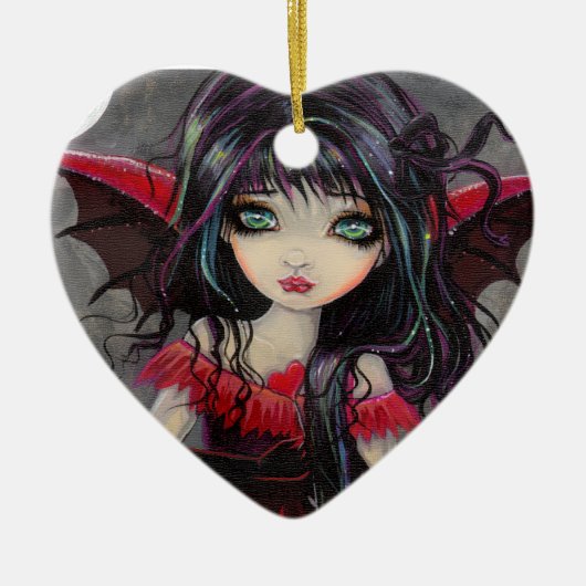 Schattige Gotische Vampier Fee Rood Hart Keramisch Ornament (Voorkant)