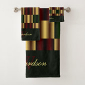 Schattige Goud Bourgondië Groen Vierkanten Geometr Bad Handdoek (Insitu)