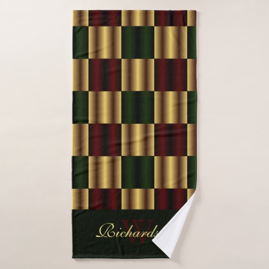 Schattige Goud Bourgondië Groen Vierkanten Geometr Bad Handdoek (Badhanddoek)