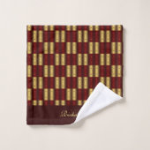 Schattige goud en bordeaux geruit monogram bad handdoek (Wasdoekje)