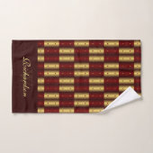 Schattige goud en bordeaux geruit monogram bad handdoek (Handdoek)