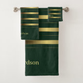 Schattige Goud en Smaragd Groene Strepen Naam Bad Handdoek (Insitu)