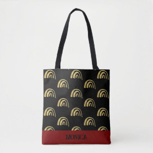 Schattige Goud Regenboog & zwart Custom script Tote Bag